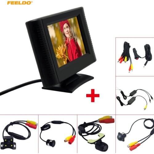 FEELDO 2.5" LCD TFT Monitor With Rear View Parking Camera RCA Video System 2.4G Wireless & Cigarette Lighter Optional #AM4317