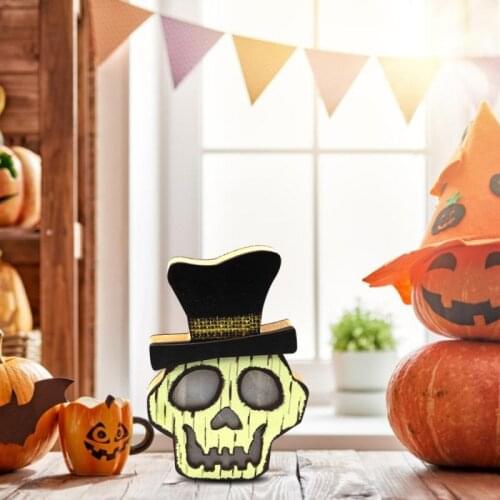 1pcs Creative New Halloween Wooden Pumpkin Bat Skeleton Lantern Ghost Festival Cemetery Castle Specter Party Dress Up Supplies