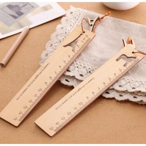1pcs Japan and South Korea Stationery Korea Stationery Wood Cute Wind Ruler Creative Pendant Bookmark Student Safety Ruler