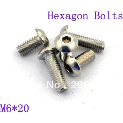 100pcs Metric Thread M6* 20mm Stainless Steel inside Round Hexagon Bolts Screws