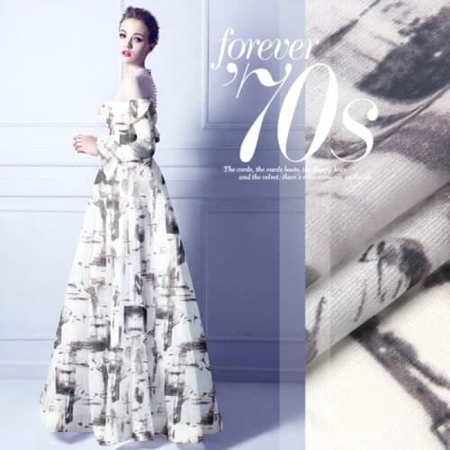 140cm wide13.5mm grey print silk linen fabric for summer shirt dress a little transparent and hard fabric D125