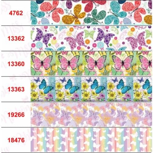 16mm-75mm Colorful Butterfly Series Rainbow Gradient Color Printed Grosgrain/Elastic Ribbon Love DIY Hair Bowknots 50yards/roll