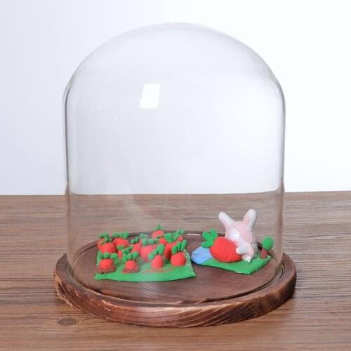 2Pcs 12x12cm Glass Dome Cover with Wooden Base for Party Festival Wedding Xmas DIY Decor Brown