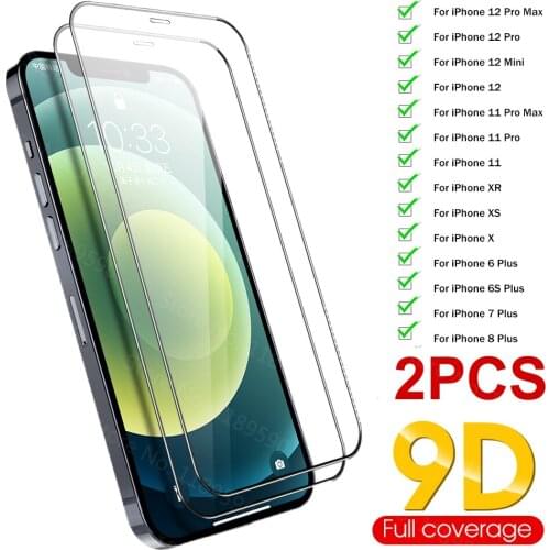 2Pcs Screen Protector Glass For iPhone 12 11 Pro Max 12 Mini XS X 7 8 6 s Plus XR Tempered Glass Verre trempé Protecteur d'écran