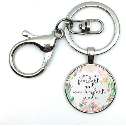 2018/Fashion Selling Christianity You Are Awesome, Great Psalms 139 Biblical Floral Pattern Glass Pendant Keychain