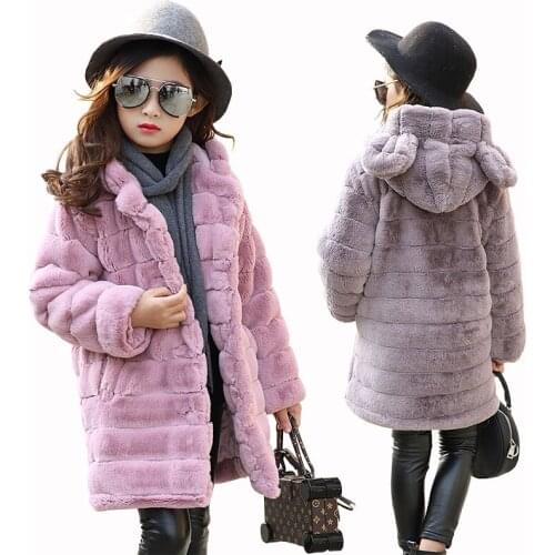 2019 Girls Winter Imitation Fur Coat Children Clothing Baby Girl Clothes Fluff Warm Coat Kid Thick Plus Velvet Coat Wholesale