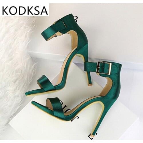 2021 Plus Size 34-43 Women Satin 11cm High Heels Fetish Silk Sandals Gladiator Summer Shoes Lady Green Platform Purple Red Pumps