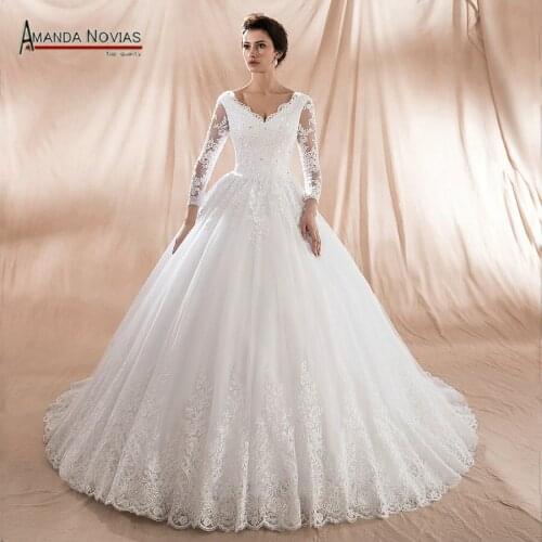 Amanda Novias 2019 New Model Long Sleeves Lace Wedding Dress not including veil