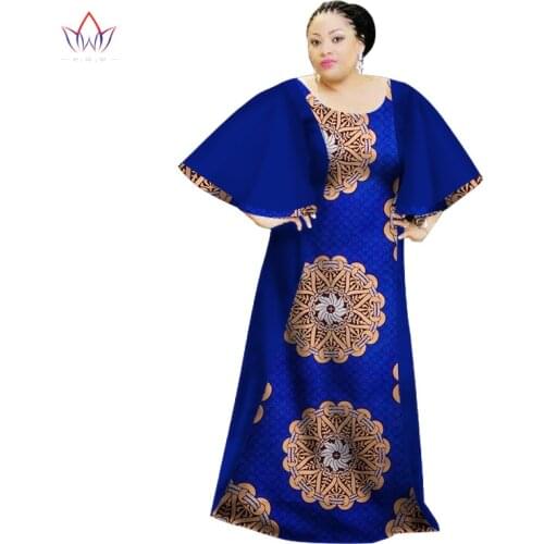 Bintarealwax African-Dresses-for-Women Fashion Cotton Wax Long Maxi Size Dress Butterfly Sleeve Losse Style Party Dress WY1263