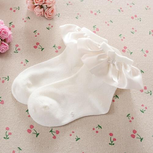 2-8Years Toddler Kid Girls Princess Socks Ruffles Bow Socks Children Ankle Short Socks Solid White Black Brown Blue
