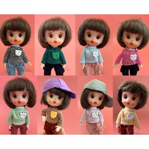 1 Set Stripe Long-sleeved T-shirts / Corduroy Pants for OB11, 1/12 BJD Doll Outfits Accessories