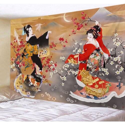Japanese Wall Tapestry Hippie Geisha Art Aesthetic Room Decor Anime Tapestry Wall Hanging Crane Whale Printed Bedroom Decoration