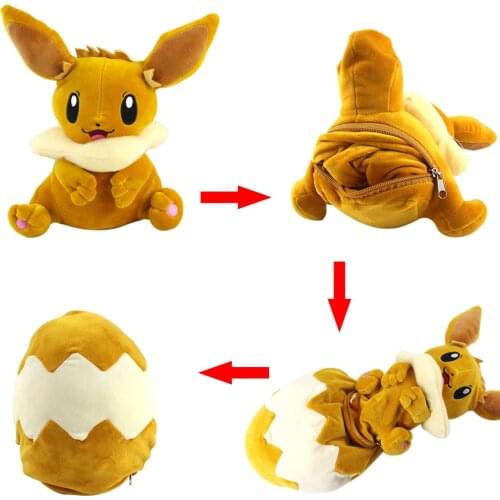 32cm Pokemon Eevee Pikachu Changing Egg Reversible Plush Toy Soft Stuffed Dolls Pillow For Children Gift