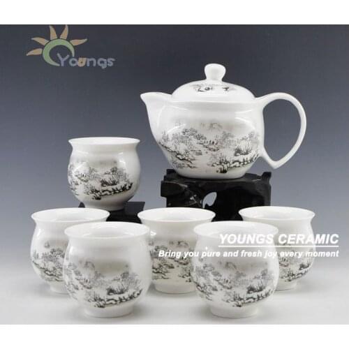 Custom Asia Style Landscape Design Ceramic Porcelain Teaware Set