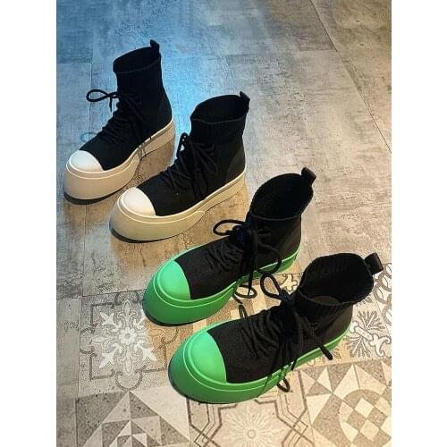 Short Boots Summer New Style Lace-Up Thick-Soled Non-Slip Wear-Resistant Elastic Boots Ladies Martin Boots Large Size 35-40