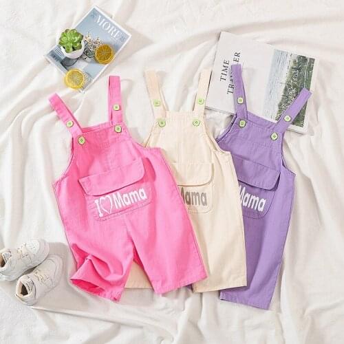 Baby Girls Short Pants 2021 Summer Childrens Korean Short Overalls Letter Print Cotton Cute Suspender Shorts for Girl Jumpsuits