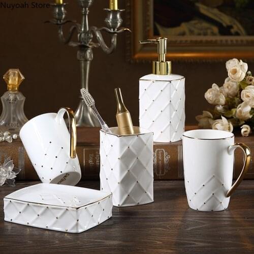 Creative European-style Bone China Bathroom Five-piece Bathroom Supplies Bathroom Ceramic Toothbrushing Cup Gargle Cup Wash Set