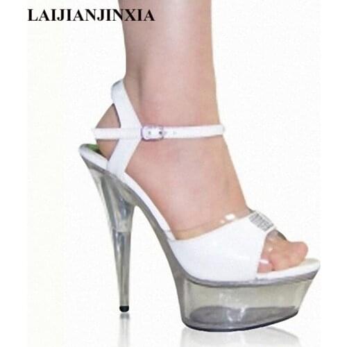 LAIJIANJINXIA Summer 15cm High Heel Sandals Women Transparent Platform Shoes For Party Wedding Pumps Super High Heels H-129