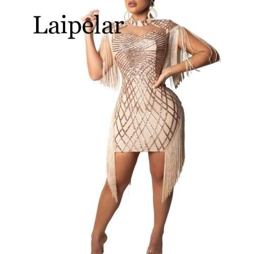 Laipelar Tassel Sequins Nightclub Evening Party Dresses Cape Spaghetti Straps Bodycon Mini Dress High Quality Female Outfits