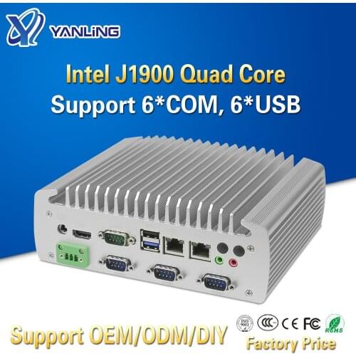 Yanling Fanless Industrial Box Mini PC Intel Celeron J1900 Quad Core Dual Lan Linux Micro Computer Support RS232 RS485 COM