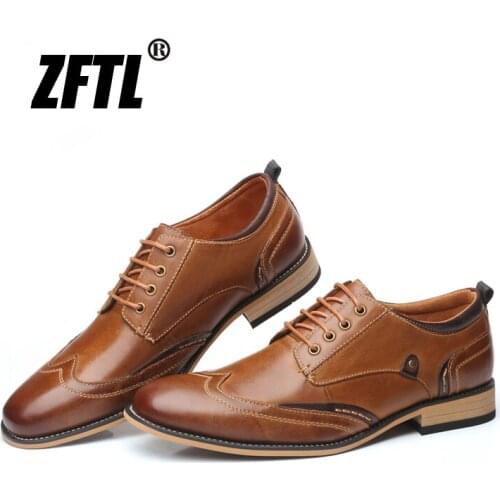 ZFTL New Men Dress shoes formal shoes large size man business casual shoes genuine leather handmade lace-up male leisure shoes40