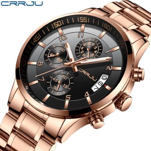 CRRJU Stainless Steel Waterproof Chronograph Watches Quartz Military Men Watch Top Brand Luxury Male Sport Clock reloj hombre