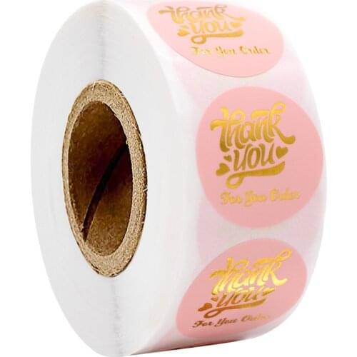 50-500pcs Laser Pink Thank You Stickers For Gift Package Sealing Pink Labels Sticker Round Adhesive Stationery Sticker