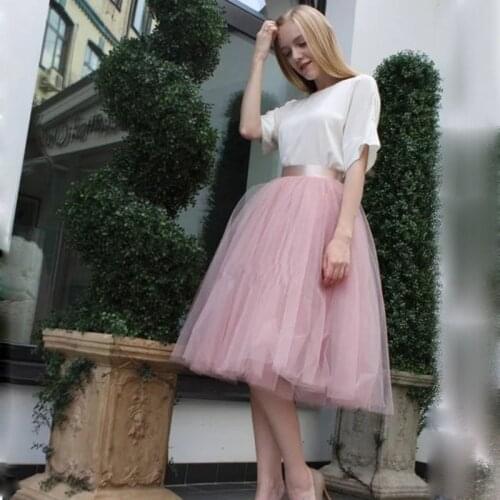 Underskirt 7 Layered Tulle Skirts Womens Summer High Waist Swing Dolly Ball Gown Mesh Tutu Midi Skirt Faldas Saias