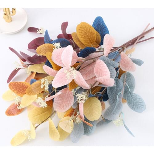 Single 3 forks eucalyptus leaf simulation flower home decoration flower arrangement green plant with fruit eucalyptus leaves