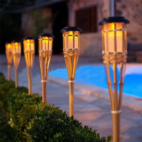 Outdoor Garden Solar Bamboo Torch Lights Landscape Pathway Solar Torch Light Patio Decoration Solar Powered Lawn Spike Spotlight