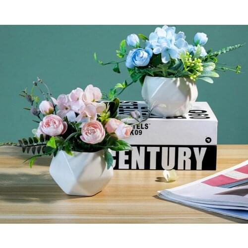 Nordic Style Artificial Flower Bonsai Simulation Potted Plants Realistic Fadeless Faux Silk Cloth Flower for Living Room