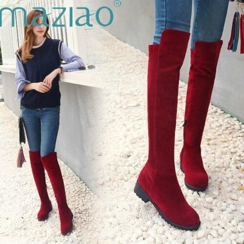 Square Med Heel Women Over The Knee BootsWomen Autumn/Winter Shoes Sexy Ladies Party Boots Long Snow Boots Plus Size 33-46MAZIAO