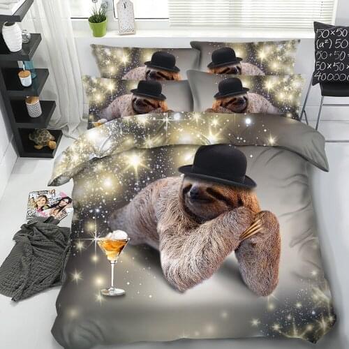 JF-470 leisurely Sloth printed bed cover set 4pc kids twin full size bedding set cartoon animal duvet cover bedsheets queen king