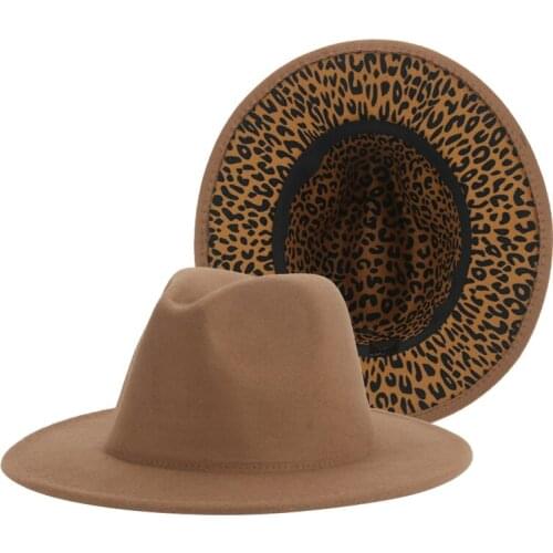 Fedoras Women Hats Leopard Print Patchwork Solid Men Women Panama Felted Hats Winter Jazz Women Fedoras Hat Sombreros De Mujer