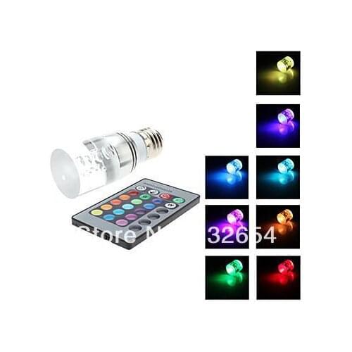 E27 Crystal Glass Cylinder 16 Color Change RGB 3W LED Light Bulb Lamp with Remote Control 10pcs