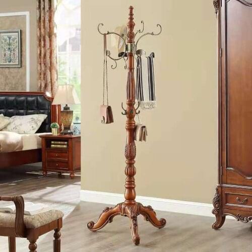 American solid wood coat rack European family carving bedroom small family carving floor hanger