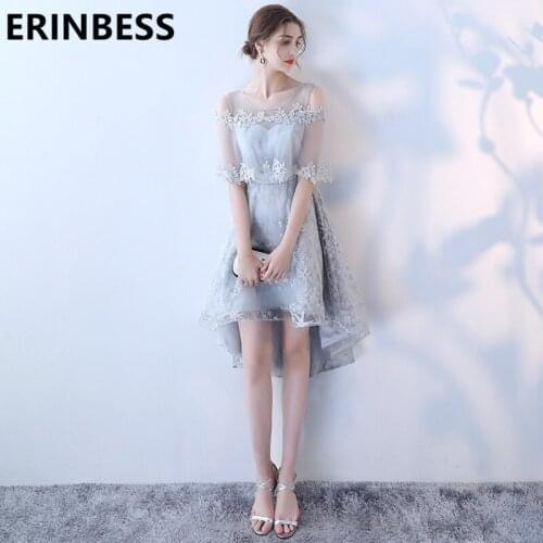 Vintage High Low Prom Dresses Two Pieces Lace Party Gowns Vestido De Festa A Line Scoop Neck Half Sleeve Evening Dress