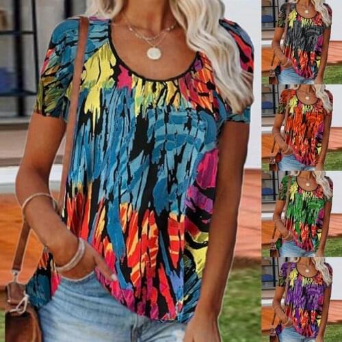 2021 summer new European and American womens round neck floral short-sleeved T-shirt aesthetic clothes