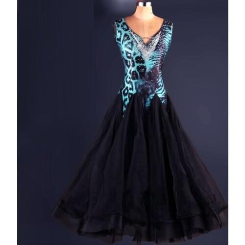 Lady Modern Dance Dress Diamond Decoration Girls Waltz Tango Dance Leopard Print Modern Dress Female Tango Foxtrot Suit D-0158