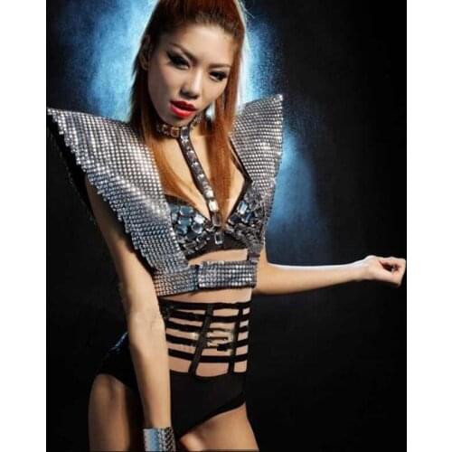 DS costumes female DJ style sparkling paragraph armor Habergeon golden flower style costume High quality free shipping singer