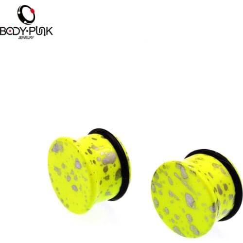 BODY PUNK 1 Pair Yellow Ear Plugs and Flesh Tunnels Stretching Gauges Stretcher Expander 5mm-20mm SPLG 004 Y
