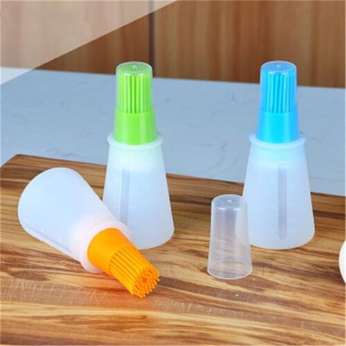 1Pc with Brush Grill Oil Brushes Portable Silicone Oil Bottle with Cover Liquid Oil Pastry Kitchen Bake BBQ Brush Kitchen Tools