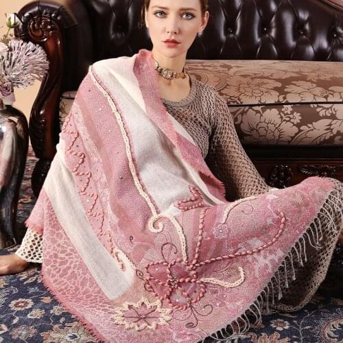 100% Wool Pashmina Scarf Women Travel Bead imported Boiled Wool Shawl Ethnic Kashmir Handmade Winter Warm Scarf India NepaL