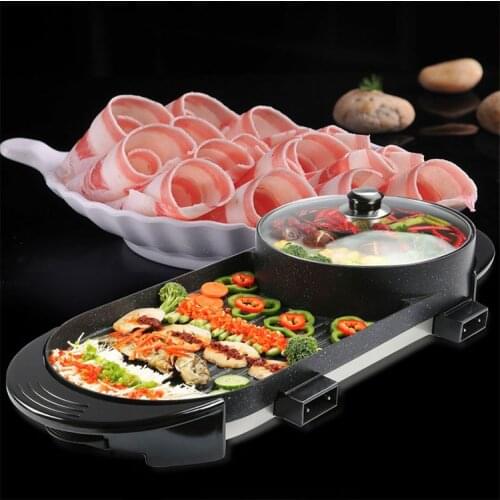 110V 2in1 Hot Pot and Electric Grill Indoor Baking Flat Pan Double-flavor Hotpot Smokeless Grill Barbecue Flat Griddle Non-stick