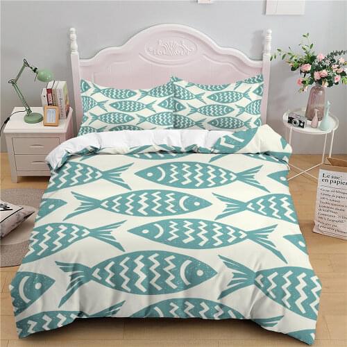 3D Bedding Sets Fish Print Duvet Quilt Cover Set 220*240cm Cartoon Animal Comforter Bed Covers Pillowcase King Queen