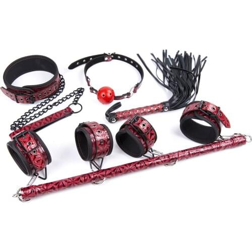 6 Pcs BDSM Bondage Strong Steel Pipe PVC Handcuffs Ankle DIY Love Posture Whip Restraint Set Sex Toys Fetish Cosplay