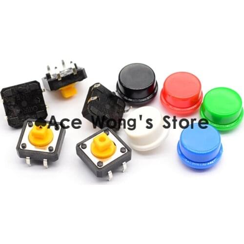 Free shipping,100PCS Tactile Push Button Switch Momentary 12*12*7.3MM Micro switch button + (5 colors * 20pcs =100pcs Tact Cap)
