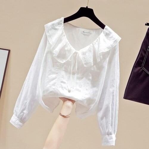 Autumn Long Sleeve White Blouse Ruffles Chiffon Blouse Shirt Tops Blusa Blusas Mujer De Moda 2021 Womens Tops And Blouses D901