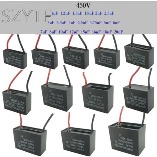 CBB61 fan start capacitor 1uf/1.2uf/1.5uf/1.8uf/2.5uf/3uf/3.5uf/4.5uf/6uf/7uf/8uf/10UF/12uf/15uf/16uf/18uf/20uf 450V 2PCS