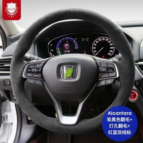 Real Alcantara steering wheel cover for Honda 10th Gen Civic crv FIT Accord xrv Avancier suede interior grip car accessories